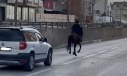 Trafiğin göbeğinde atla dört nala koştu!