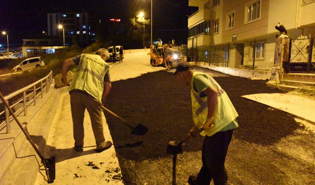 Asfaltlama çalışması gece de sürdürülüyor