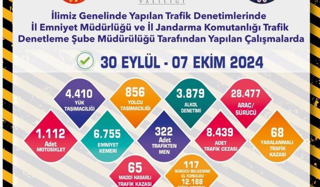 Eskişehir'de 28 bin 477 araç ve sürücü kontrol edildi