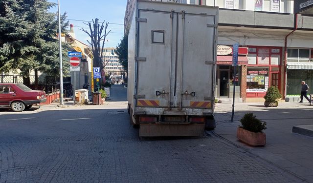 Eskişehir'de kaldırıma park eden kamyonet tepki çekti