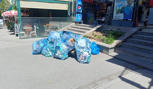 Eskişehir'in göbeğine bırakılan çöp poşetleri dikkat çekti
