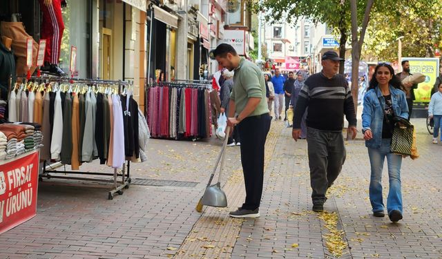 Sonbahar Eskişehir’i sarıya boyadı: Esnaf yaprak mesaisinde