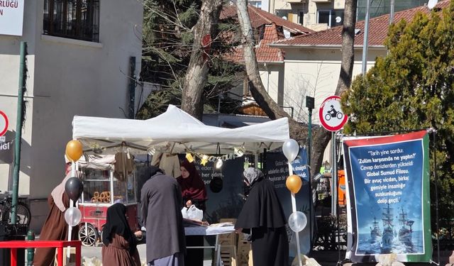 Eskişehir'de kadınlar öncülüğünde Gazze için yardım çadırı kuruldu